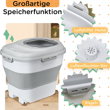 Dog food container, 25L, foldable with wheels and lid