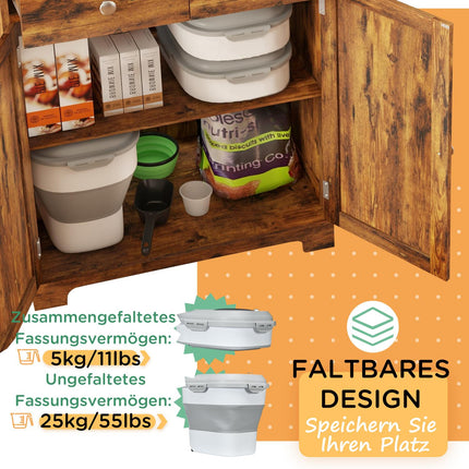 Dog food container, 25L, foldable with wheels and lid