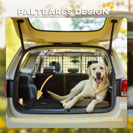 Adjustable dog guard in black steel for car trunks
