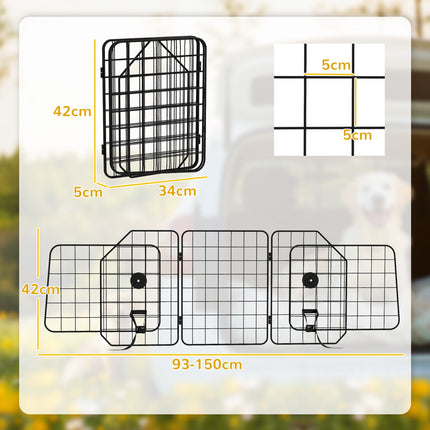 Adjustable dog guard in black steel for car trunks