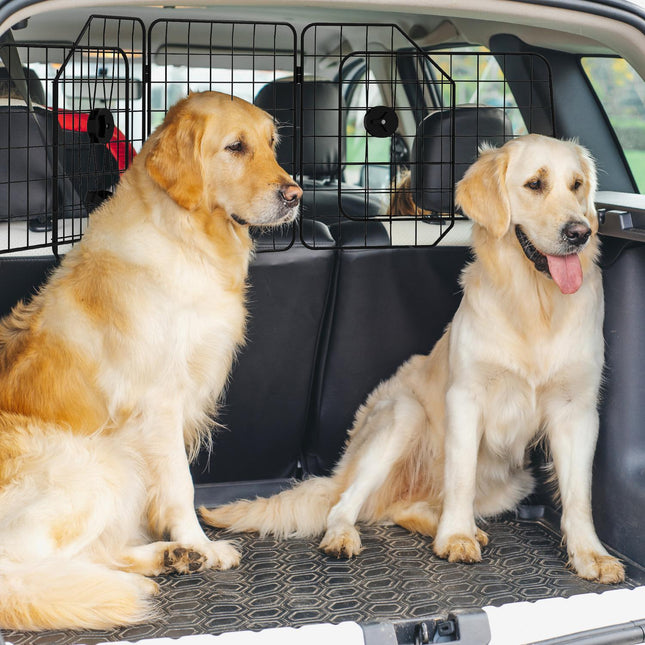 Adjustable dog guard in black steel for car trunks