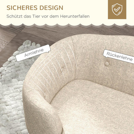 Plush dog sofa with cushion, pine frame, cream white
