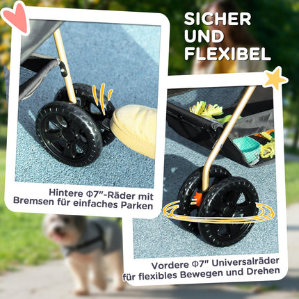 Collapsible 3-in-1 pet stroller with 360° wheels, gray