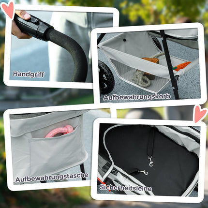 Collapsible 3-in-1 pet stroller with 360° wheels, light grey