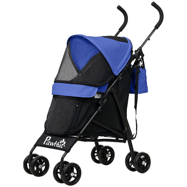 Hondenbuggy hondenbuggy opvouwbaar voor honden & katten tot 4 kg kattenbuggy met gaasramen, schouderband, opbergtas, bekerhouder paraplu kattenbuggy donkerblauw Aosoom