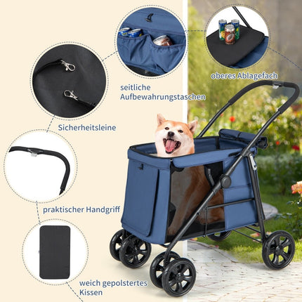 Dog stroller dog buggy foldable up to 40 kg dog trolley with cushion 106 x 63 x 103 cm blue