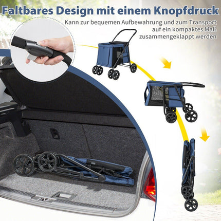 Dog stroller dog buggy foldable up to 40 kg dog trolley with cushion 106 x 63 x 103 cm blue