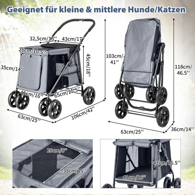 Dog stroller dog buggy foldable up to 40 kg dog trolley with cushion 106 x 63 x 103 cm gray