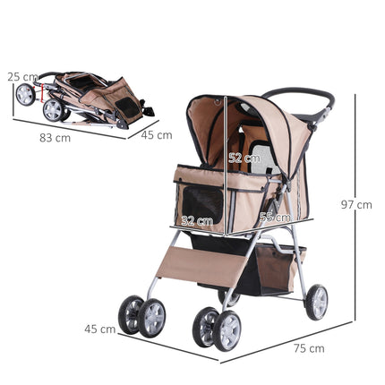 Coffee brown dog carriage, light and foldable