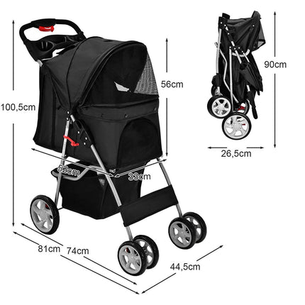 Dog stroller pets buggy up to 15 kg 81 x 45 x 101 cm black