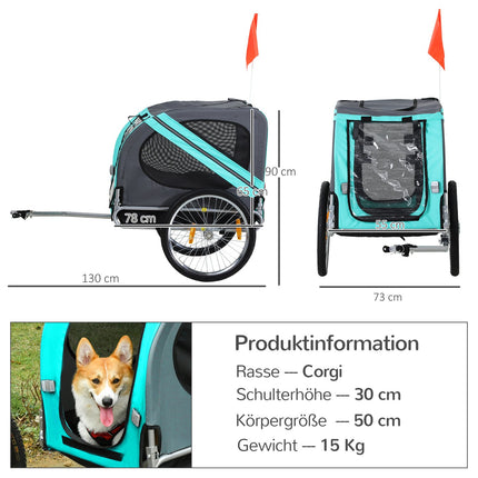 Dog bike stroller - Green, Oxford fabric, rain cover, 130x73x90cm
