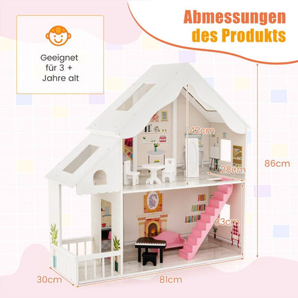 Dollhouse wooden 2-story dollhouse with accessories & furniture 81 x 30 x 86 cm white