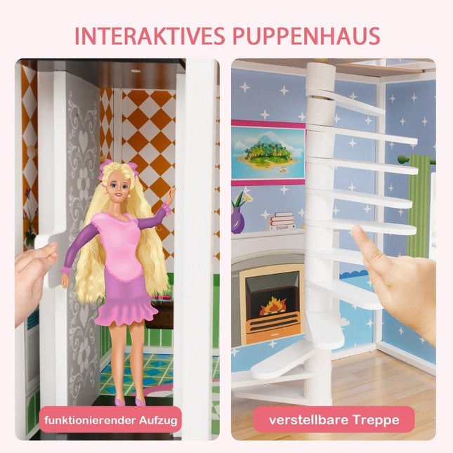Dollhouse wooden dollhouse with furniture & accessories 3 tier dollhouse toy 80 x 33 x 114 cm