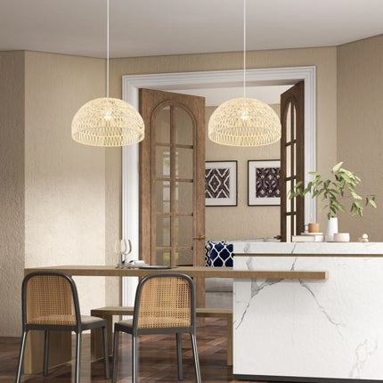 Dome Paper Pendant Ceiling Light, Adjustable Rope, Beige