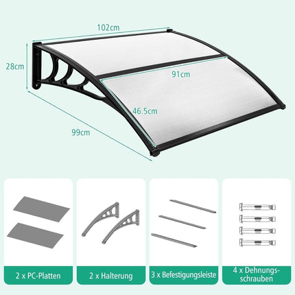 Door Canopy, 102 x 99 cm, Polycarbonate & Aluminum