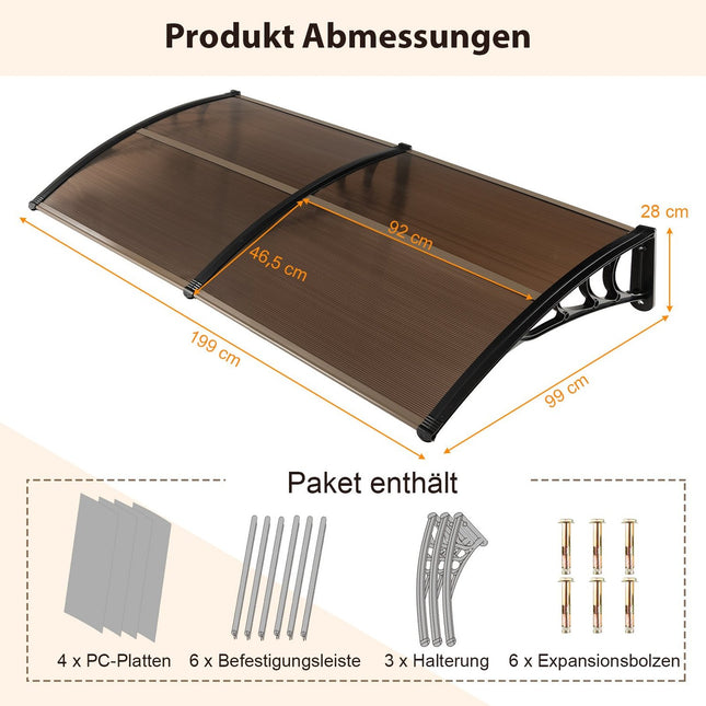 Daszek nad drzwi 199x99 cm, aluminiowy, odporny na warunki atmosferyczne