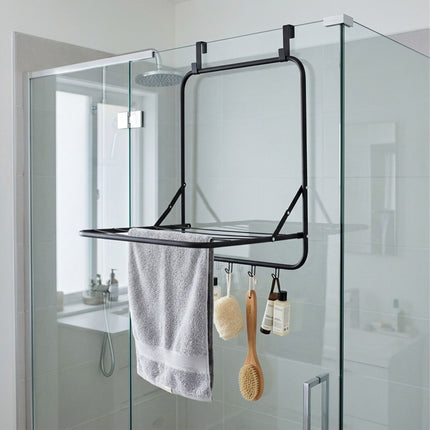 Door-Mounted Clothes Drying Rack, Black, 2.4m Length