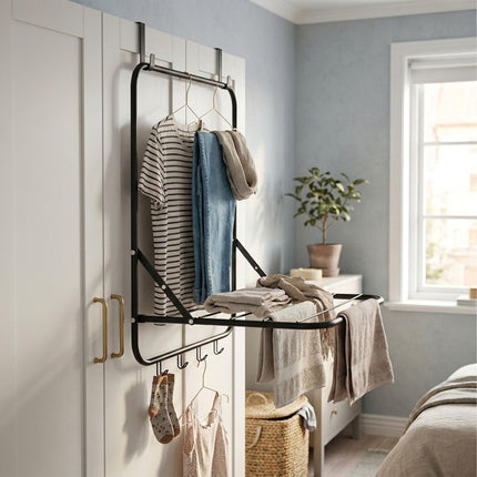Door-Mounted Clothes Drying Rack, Black, 2.4m Length