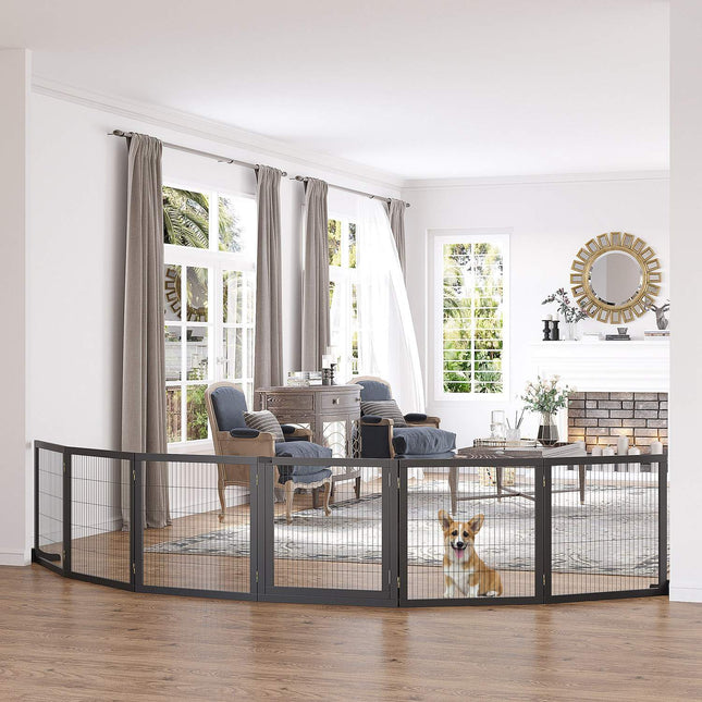 Dog Gate - Folding safety barrier, Pine & Metal, 432x36x70 cm