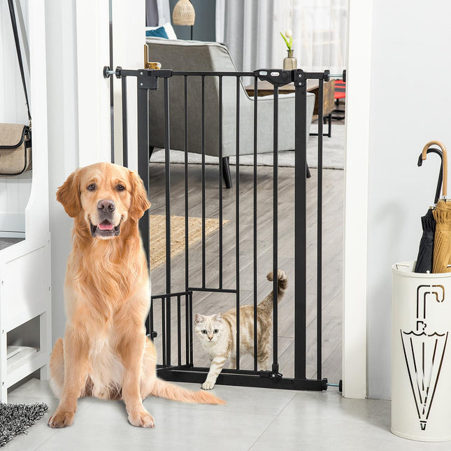 Adjustable dog gate with auto lock | 74-80x104cm, No-Drill, Black