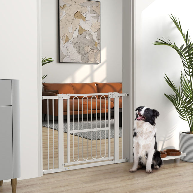 White Steel Dog Gate - No-Drill, Lockable, 76-104 cm