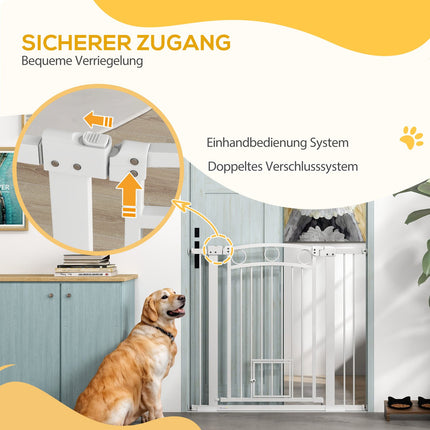 Dog protection gate with cat door, Adjustable 76-104 cm, Drill-free steel