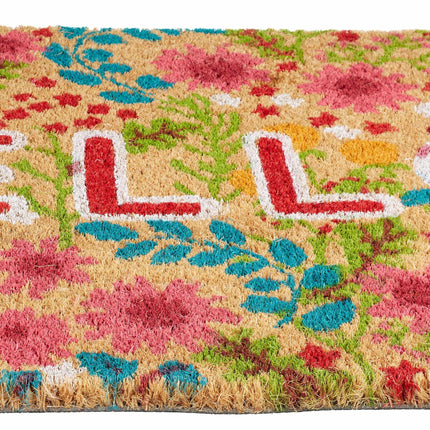 Door mat coconut fiber "Hello" with flowers