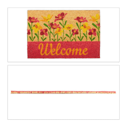 Door mat coconut fiber "Welcome" flowers