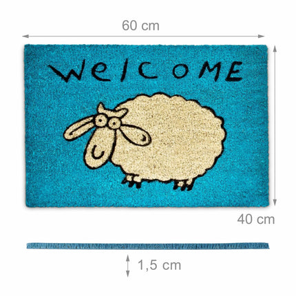 Door mat coconut fiber "Welcome" gets blue