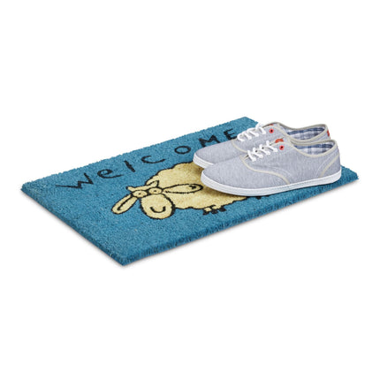 Door mat coconut fiber "Welcome" gets blue