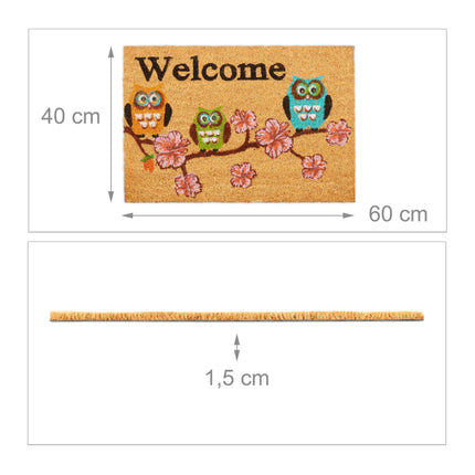 Doormat coconut fiber "Welcome" owls
