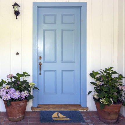 Door mat coconut fiber sailboat blue