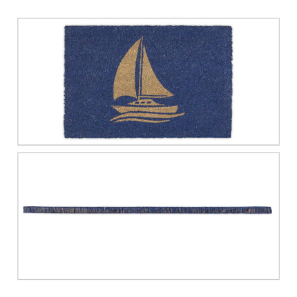 Door mat coconut fiber sailboat blue