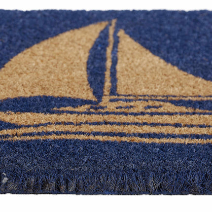 Door mat coconut fiber sailboat blue