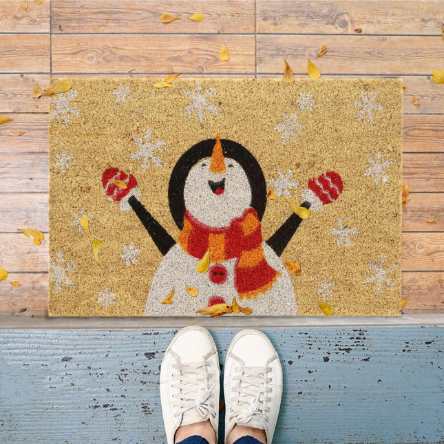 Doormat coconut fiber snowman