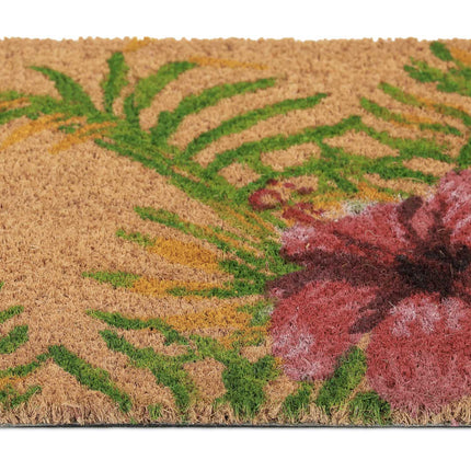 Door mat coconut fiber with tropical motif