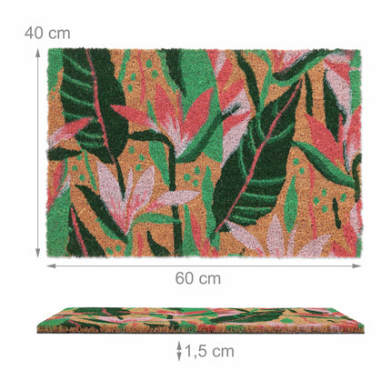 Door mat in coconut with plant motifs
