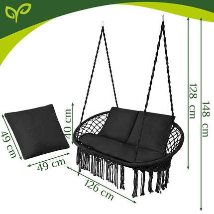 Double Black Stork's Nest Swing, 300kg Capacity, 2-Seater