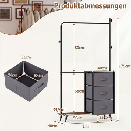 Double Clothes Rack with Shelves & Hooks, Metal Frame
