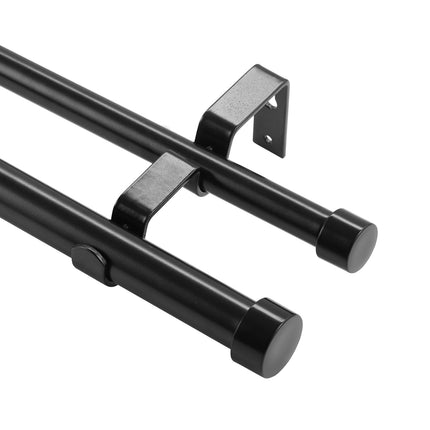 Double Curtain Rod, Adjustable 36-72 In, Black Steel