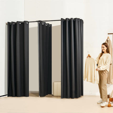 Double Fitting Room with Curtains, 200 x 100 x 200 cm, Black