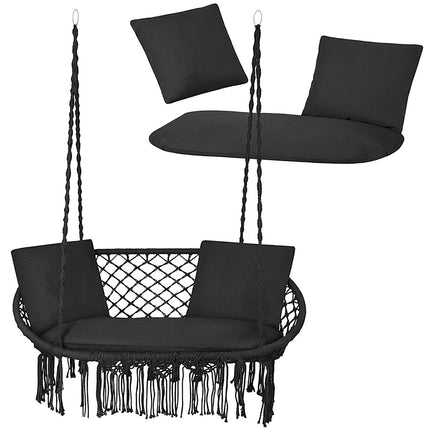 Double Garden Swing Cushion Set, Black, Polyester-Cotton