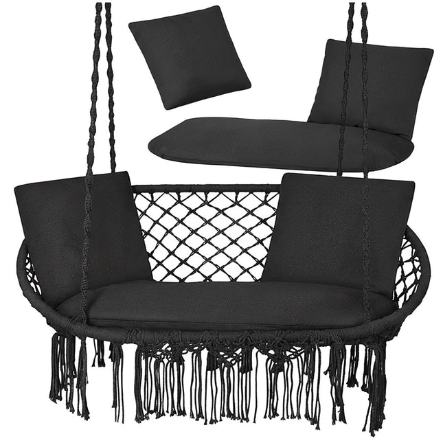 Set met kussens voor een dubbele tuinschommel, zwart, polyester-katoen