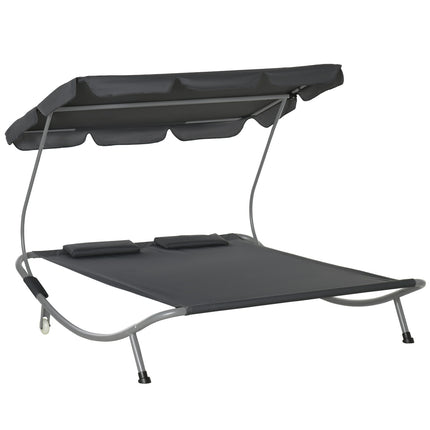 Double sun lounger in gray steel with rollable roof, 200x170x134cm