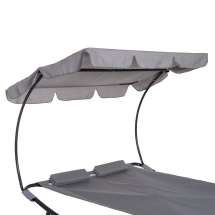 Double sun lounger in gray steel with rollable roof, 200x170x134cm
