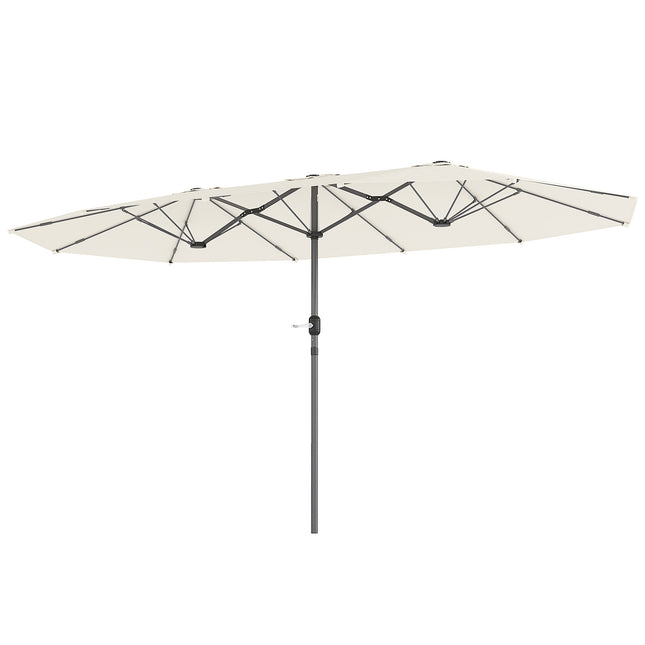 Podwójny parasol 436 x 260 cm, stalowy parasol chroniący przed promieniowaniem UV z korbą ręczną, owalny parasol balkonowy Parasol plażowy Wiatroszczelny stabilny parasol targowy Parasol korbowy Parasol na plażę Balkon Ogród Beżowy