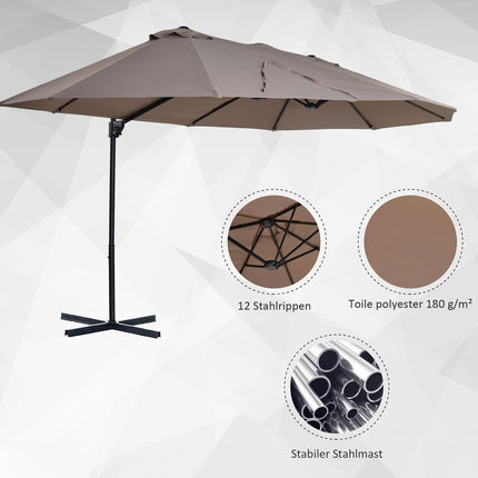 Double cantilever umbrella, adjustable sun protection, brown