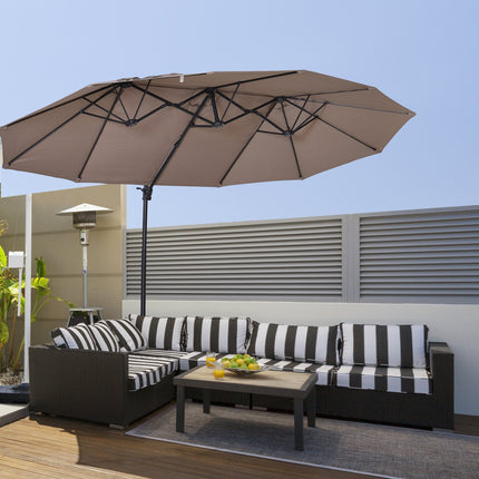 Double cantilever umbrella, adjustable sun protection, brown