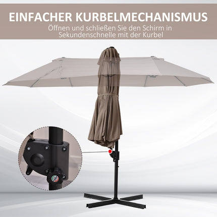 Double cantilever umbrella, adjustable sun protection, brown