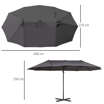 Double-sided cantilever umbrella, crank, sunproof, dark grey